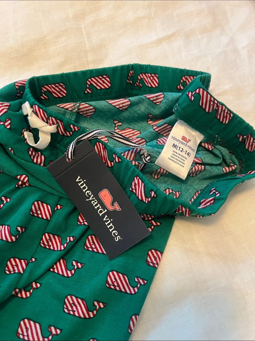 Vineyard Vines Kids Green Whale-Stripe Pajama Bottoms